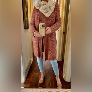 Anthropology Knitted and Knotted Cardigan in Rose and Cream